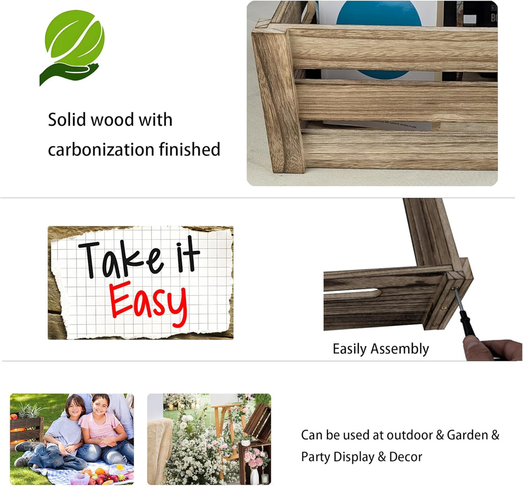 ARTAWEIN Rustic Vintage Finished Wooden Crate with Handles - Nesting Storage, Display, Organization Crate for Party, Office, Bedroom, Kitchen and Closet (Rustic Brown 1 pc)