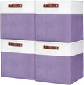 13x13 Cube Storage Bins, Collapsible Fabric Storage Box, 4 Pack Closet Baskets with Handles for Organizing, Shelf, Toys, Clothes, Home, Office, Nursery (Purple&White)