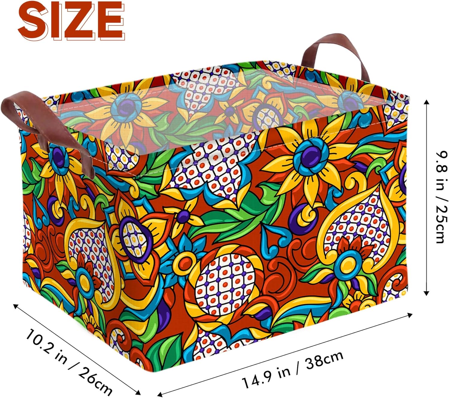 Mexican Talavera Storage Basket Waterproof Canvas Toy Storage Bin Mexican Decor Collapsible Outdoor Basket with Leather Handles Talavera Decor Blanket Baskets For Closets,Bedrooms,Gifts Baskets