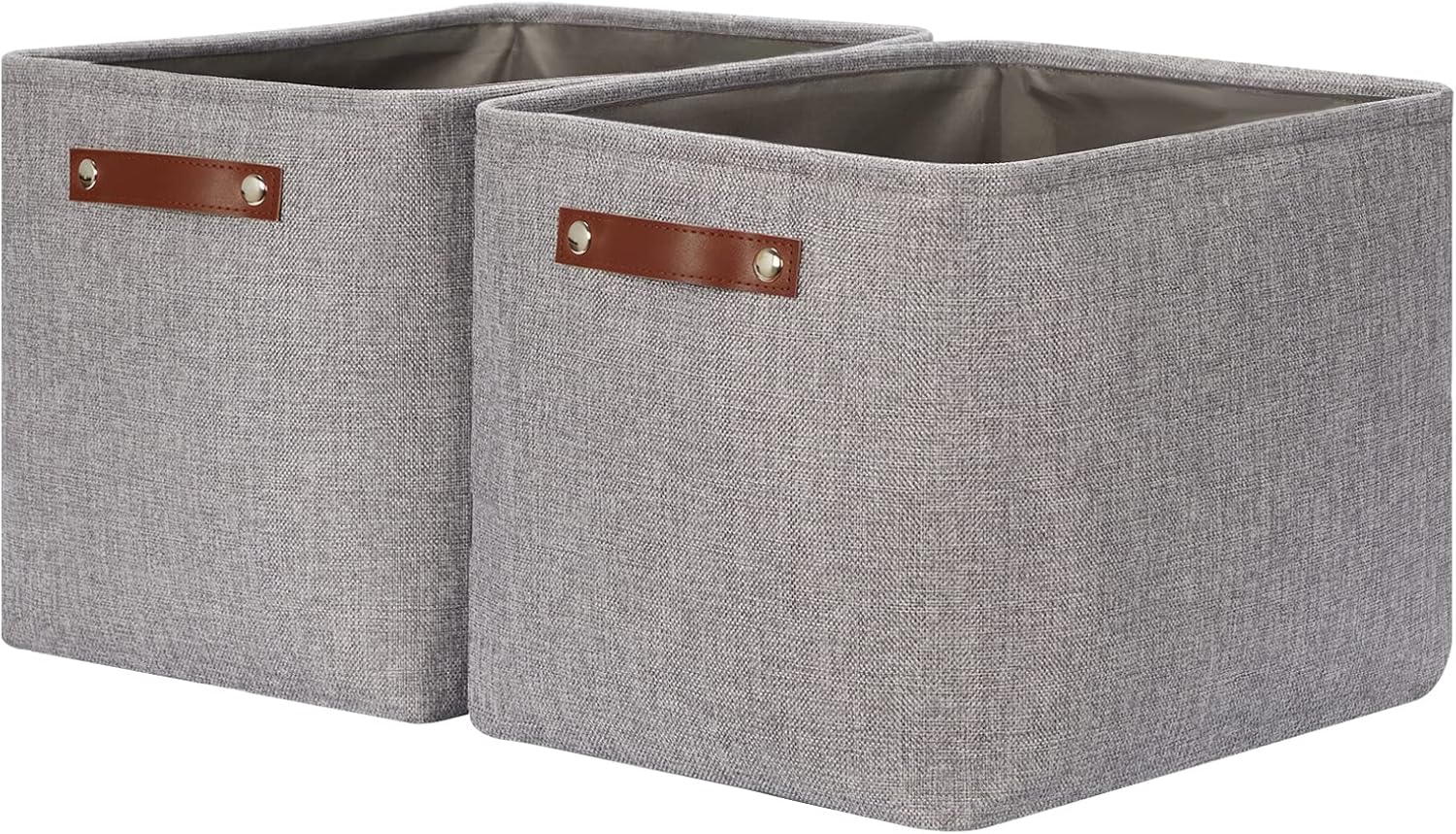 HNZIGE Large Rectangle Storage Baskets for Shelves 16"×11.8"×11.8" Fabric Storage Bins with Handles (2 Pack) Decorative Storage Baskets for Organizing Clothes, Toy, Quilts, Sundries Closet(Gray)