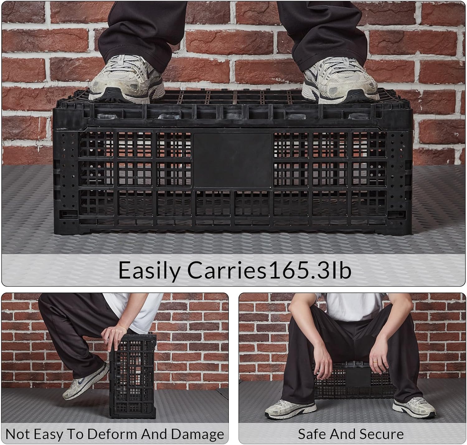 Collapsible Storage Bin Containe, 52 Liter Heavy Duty Transfer Box, 23.6" l x 15.7" w x 8.6" h Plastic Crate for Transit and Storage of Various Items