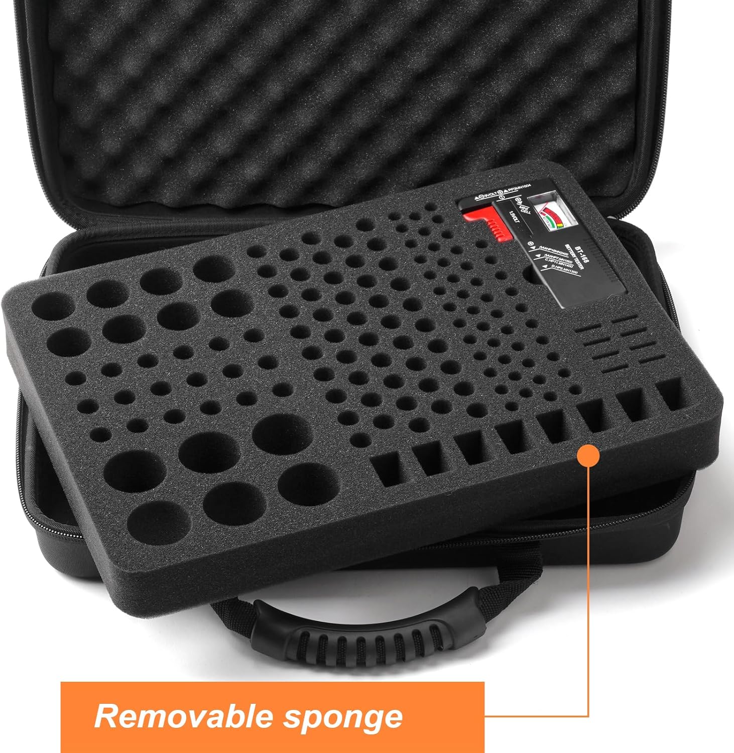 Hard Battery Organizer Storage Box, Battery Organizer Carrying Case Bag Holder Holds 148 Batteries AA AAA C D 9V - with Battery Tester BT-168 (Batteries are Not Included)