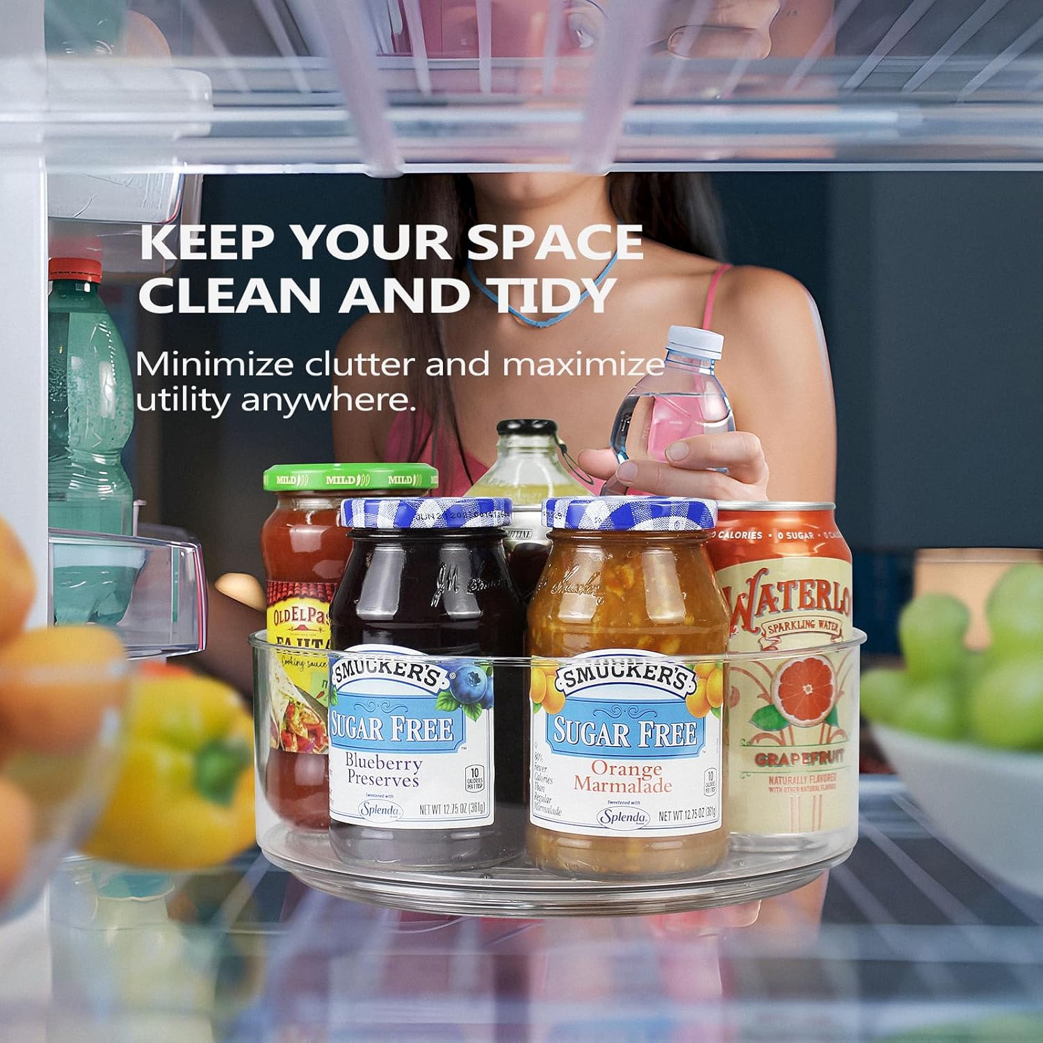 Lazy Susan Organizer, 2pcs 360 Degree Rotating Turntable Organizer, Round Plastic Clear Lazy Susan Turntable Food Storage Container for Kitchen, Fridge Organizer