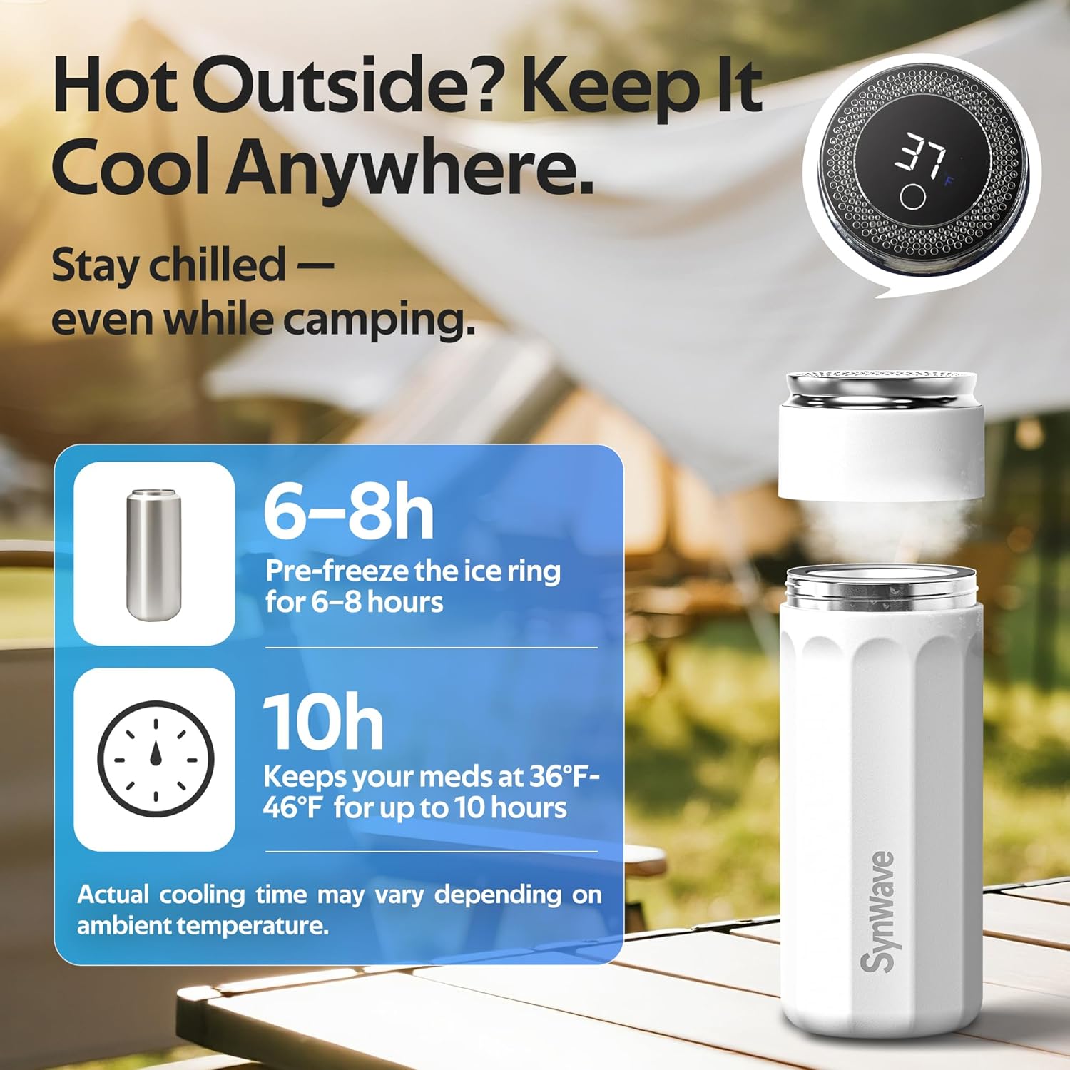 Insulin Cooler Travel Case for 4 Pens,Medication Cooler for Travel with Temp Display&Ice Packs，Diabetic Insulin Case with Portable Cup Sleeves，Supports Mobile Power Cooling，TSA Approved(White)