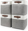 Collapsible Fabric Storage Cubes 11x11 Cube Storage Bins, 4 Pack Closet Baskets Box with Handles for Organizing, Shelf, Toys, Clothes, Home, Office, Nursery (Grey&White)