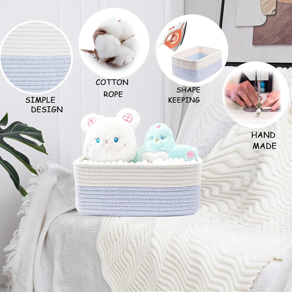 COMFY-HOMI 13" x 8.5" x 5.1" Storage Baskets for Organizing | Cotton Rope Woven Basket | Toy Storage Bin Box | Basket for Shelves, Closet Organizer Bin, Decorative Closet Shelf, 1 Pack, All bule