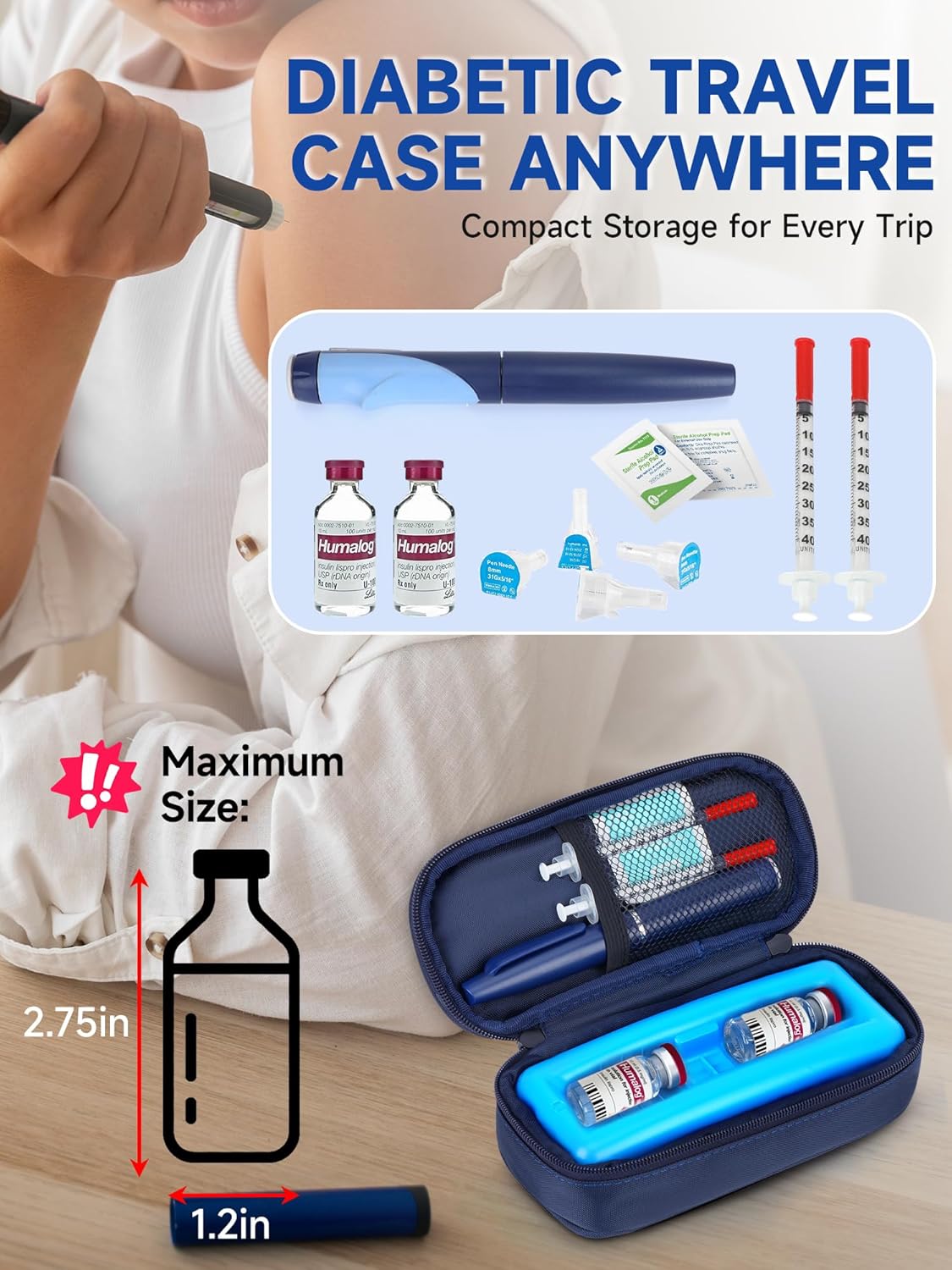 Insulin Vial Cooler Travel Case – Diabetic Travel Case TSA Approved, Medicine Cooler for Travel Tsa Approved, Portable Mini CoolerCase with Protective Ice Brick (blue)