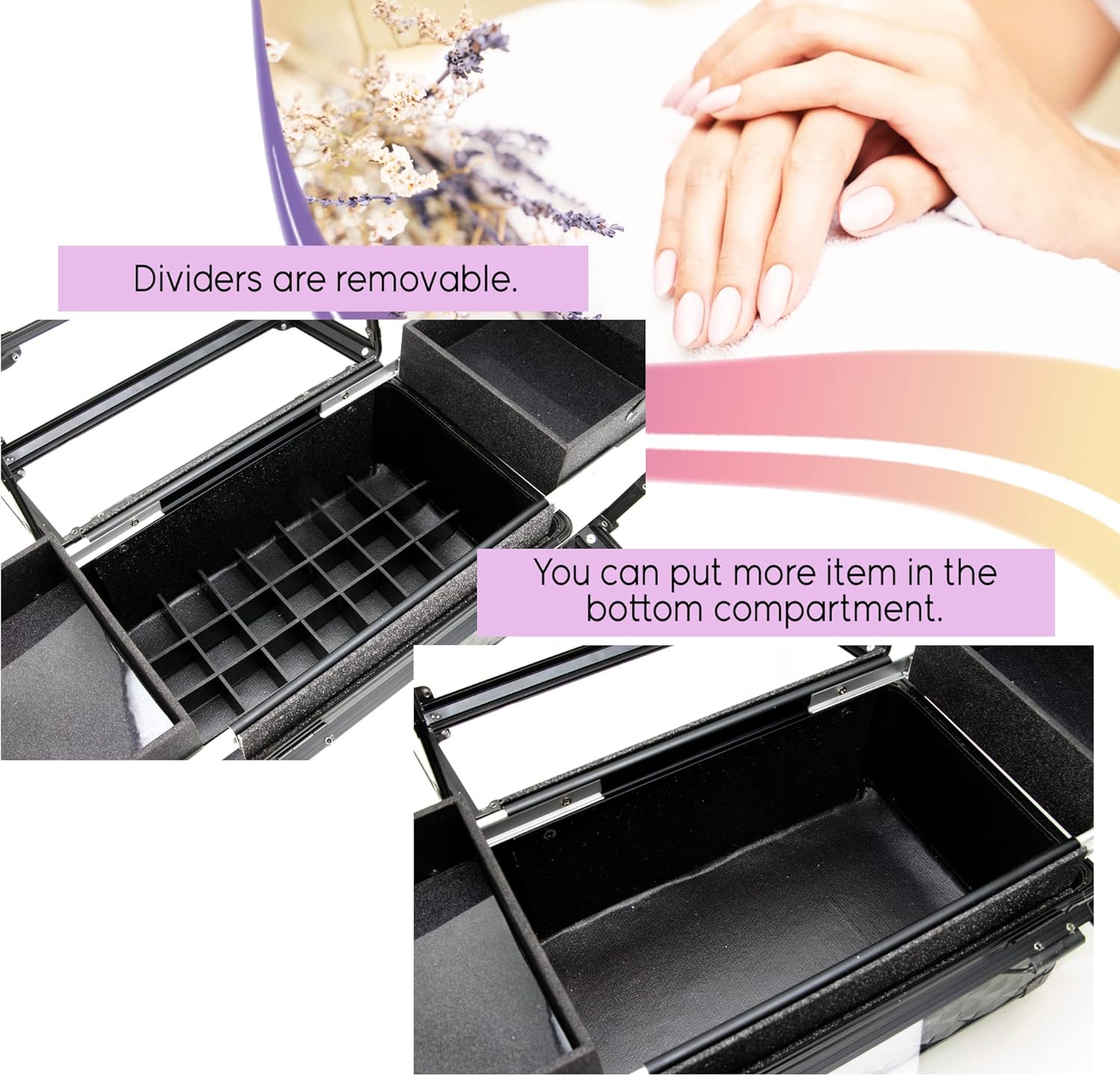 Ver Beauty Armored Acrylic Cosmetic Case Organizer Train Makeup Case with 4 Extendable Trays and Bottom Compartment Key and Lock (Black Diamond)