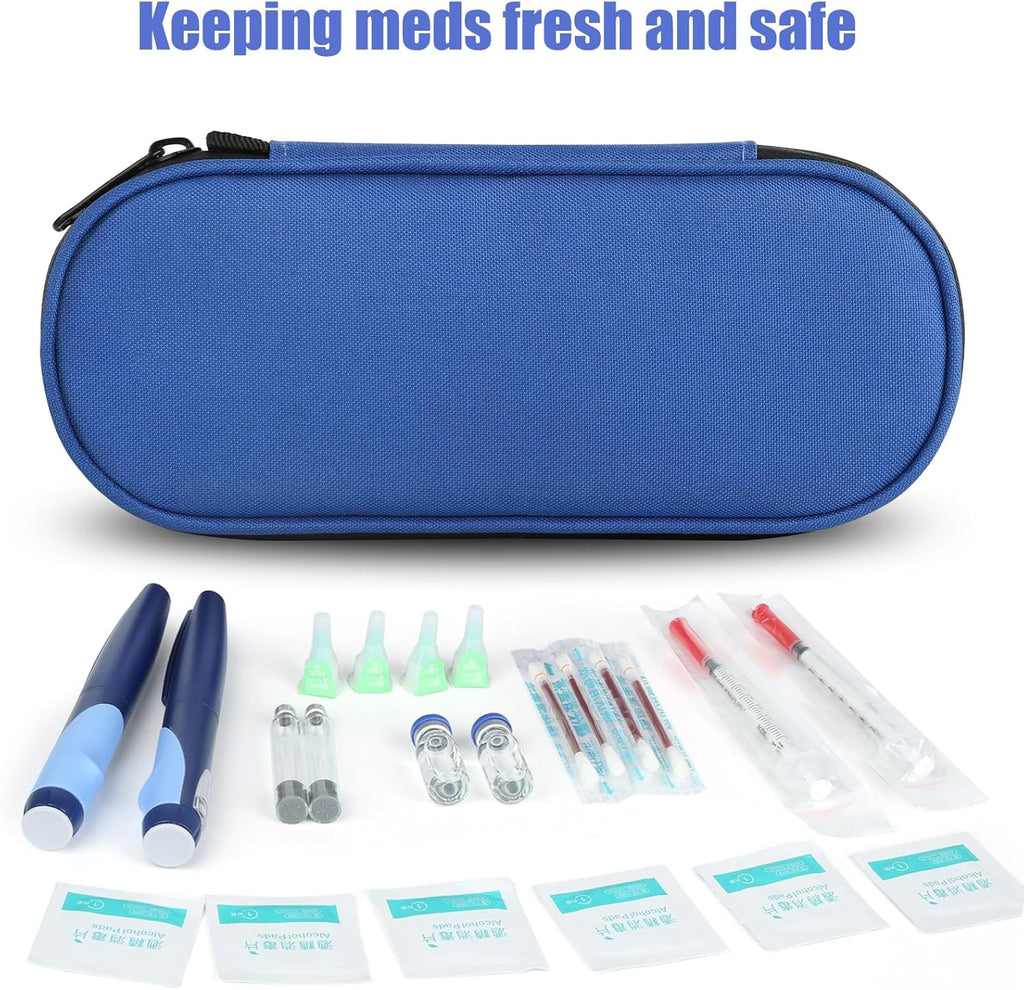 Insulin Pen Cooler Travel Case with TSA Approved Ice Packs,Diabetic Medication Insulated Cool Organizer,Insulin Pen and Other Diabetic Supplies, for the Daily Life and Trip Blue