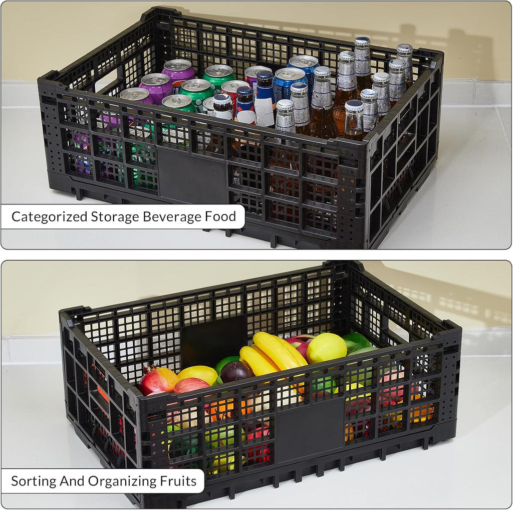 Collapsible Storage Bin Containe, 52 Liter Heavy Duty Transfer Box, 23.6" l x 15.7" w x 8.6" h Plastic Crate for Transit and Storage of Various Items