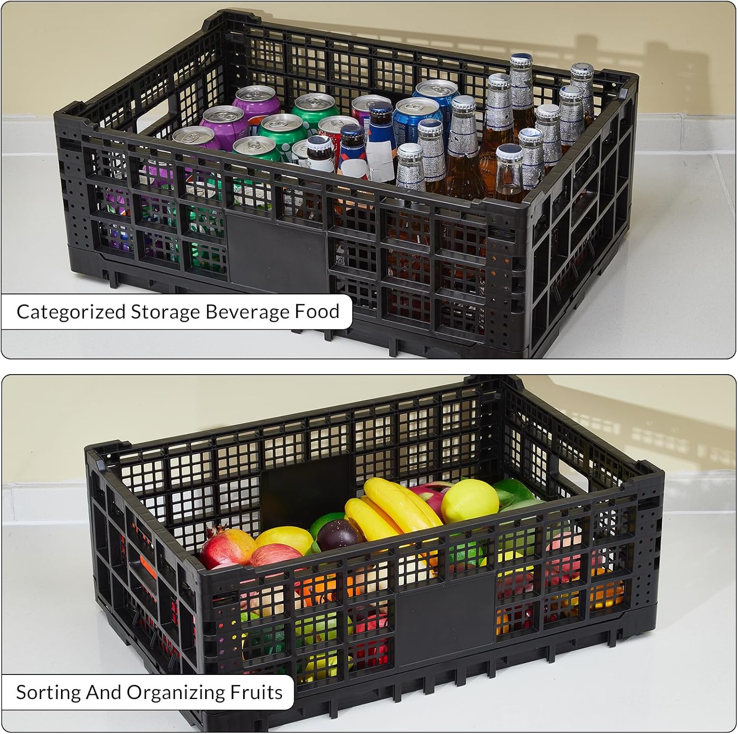 Collapsible Storage Bin Containe, 52 Liter Heavy Duty Transfer Box, 23.6" l x 15.7" w x 8.6" h Plastic Crate for Transit and Storage of Various Items