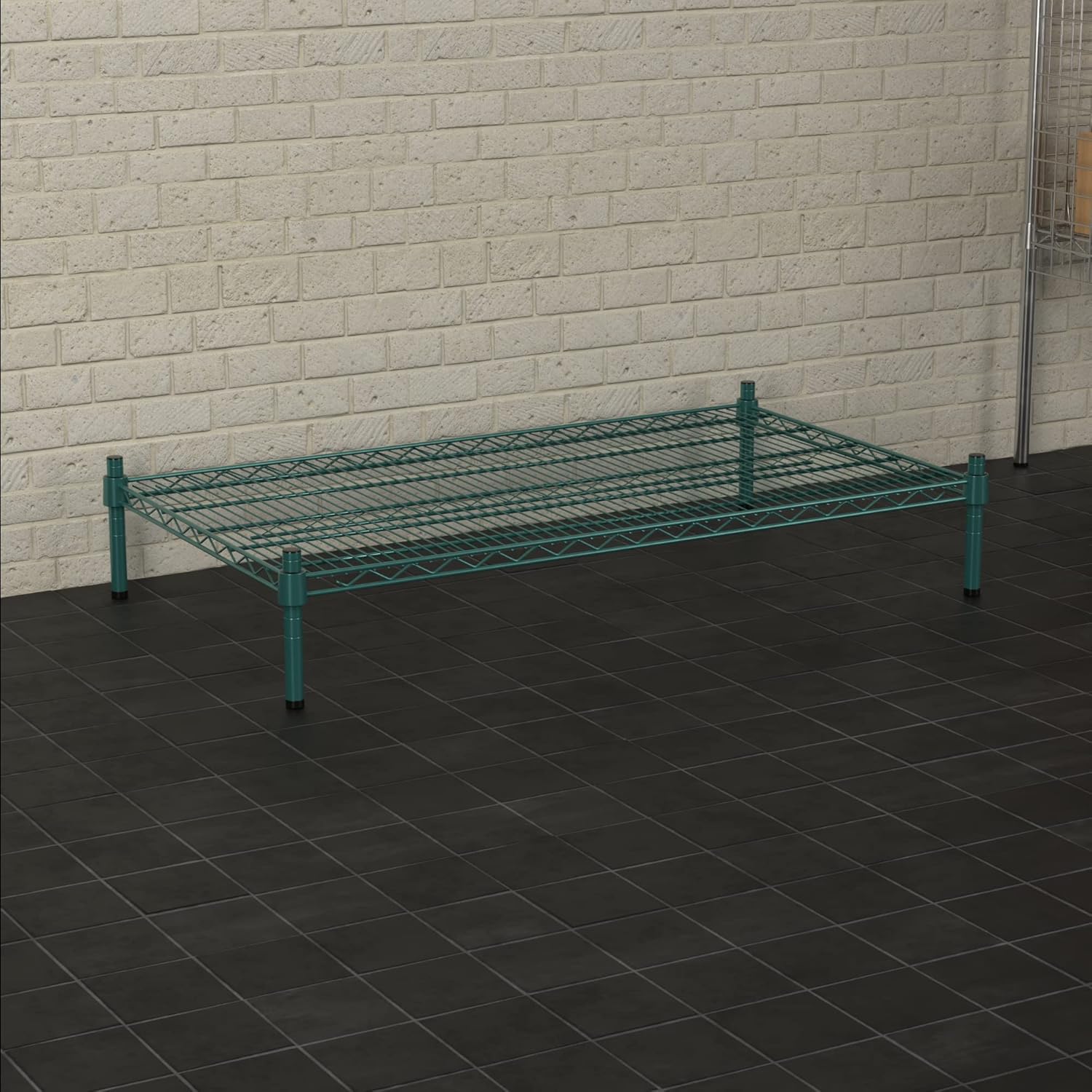 24" x 42" NSF Green Wire Stationary Dunnage Storage Rack with 8" Posts Ideal for Commercial Kitchen Home Garage Warehouse Shelters