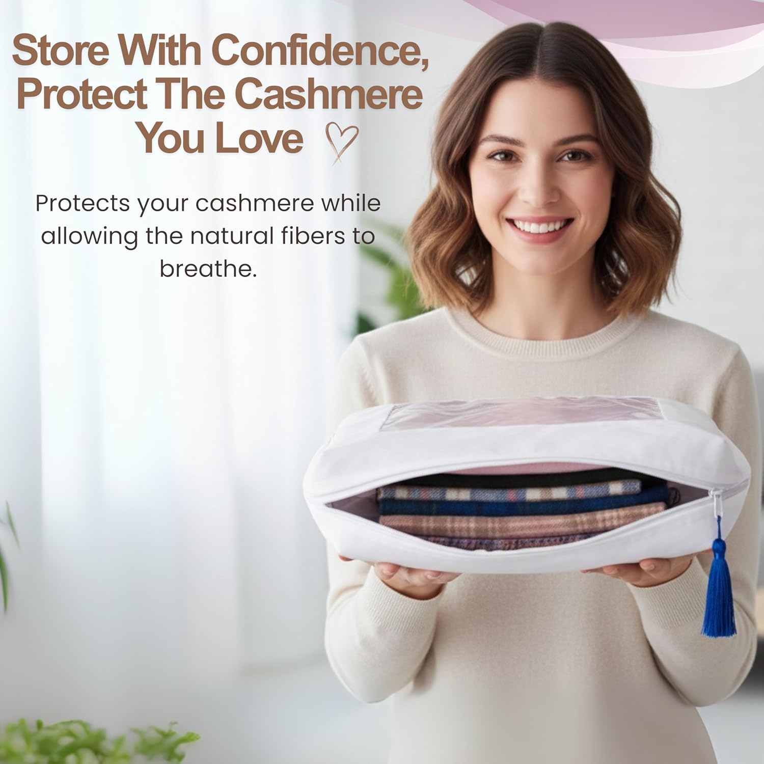 The Cashmere Choice Cashmere Storage Bags for Clothes, Sweaters, Scarves – 100% Cotton Garment Bag – Standard Size