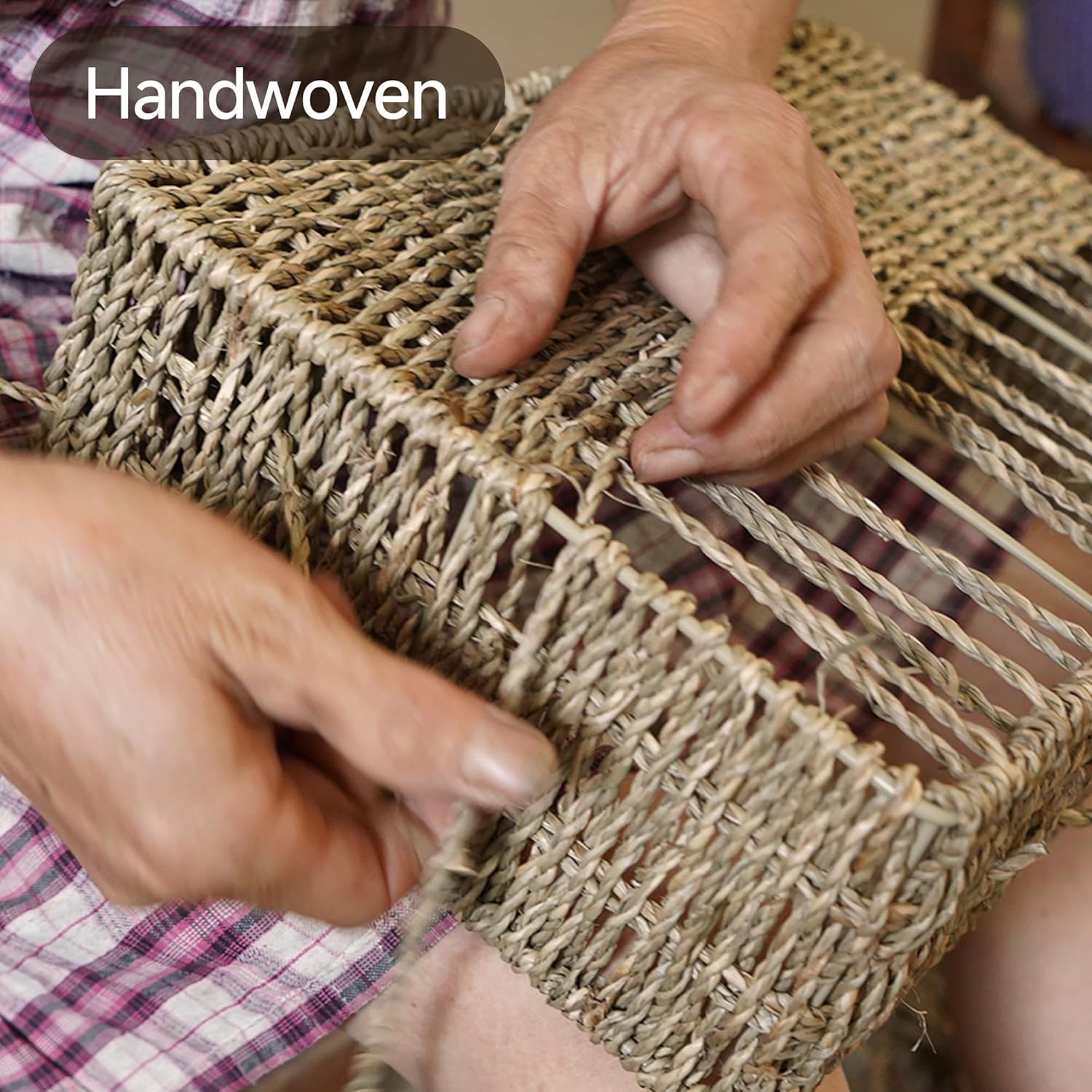 StorageWorks Small Pantry Baskets for Patato and Onion Storage, Wicker Baskets for Organizing with Built-in Handles, Seagrass Pantry Organizers and Storage for Shelves, Countertop, 2 Pack