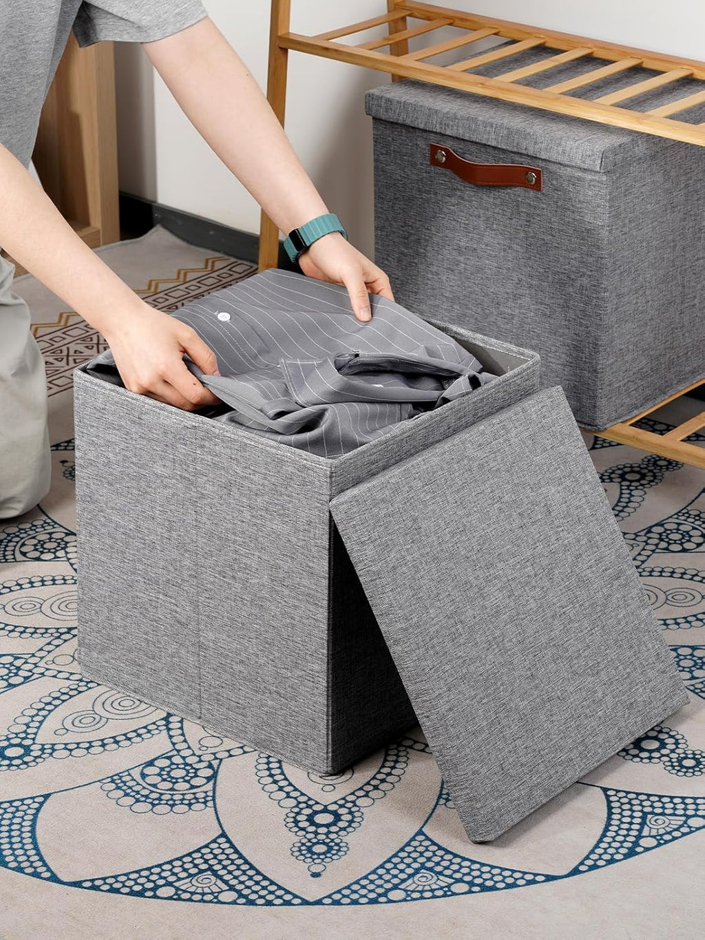 Temary Fabric Storage Bins with Lids 13 Inch Storage Cubes with Lid, Decorative Foldable Storage Boxes for Clothes, Closet Organizers (Grey, 13x13x13inch)