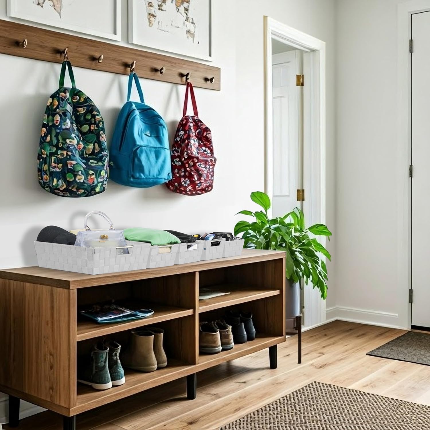 Sorbus Set of 9 Woven Storage Baskets – Mesh Hand-Woven Baskets for Organizing, Fabric Storage Bins for Linen Closet Organizer, Storage Baskets for Shelves, Home Organization and Decor (White)