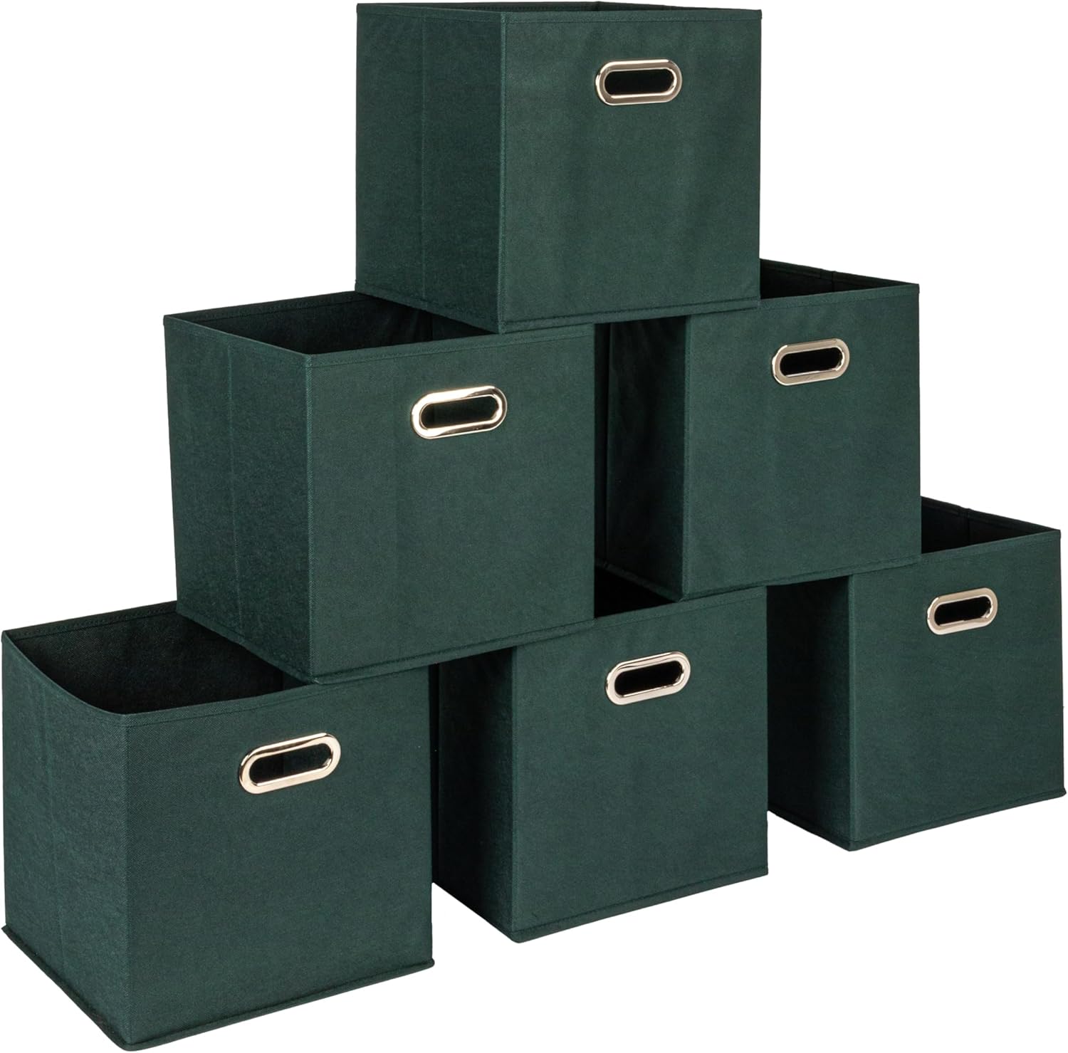 Household Essentials Foldable Fabric Storage Cubes 6-Pack – 11x11x11 Stackable Non-Woven Bins with Chipboard Sides & Grommet Handles – Closet, Shelf, Nursery, or Office Organizer – Dark Green