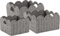 OIAHOMY Scalloped Wicker Baskets, Hand-woven Storage Baskets with Built-in Handles, Paper Rope Shelf Baskets for Organizing and Decoration, Set of 3-Grey