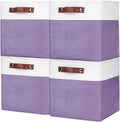 Collapsible Fabric Storage Cubes 11x11 Cube Storage Bins, 4 Pack Closet Baskets Box with Handles for Organizing, Shelf, Toys, Clothes, Home, Office, Nursery (Purple&White)