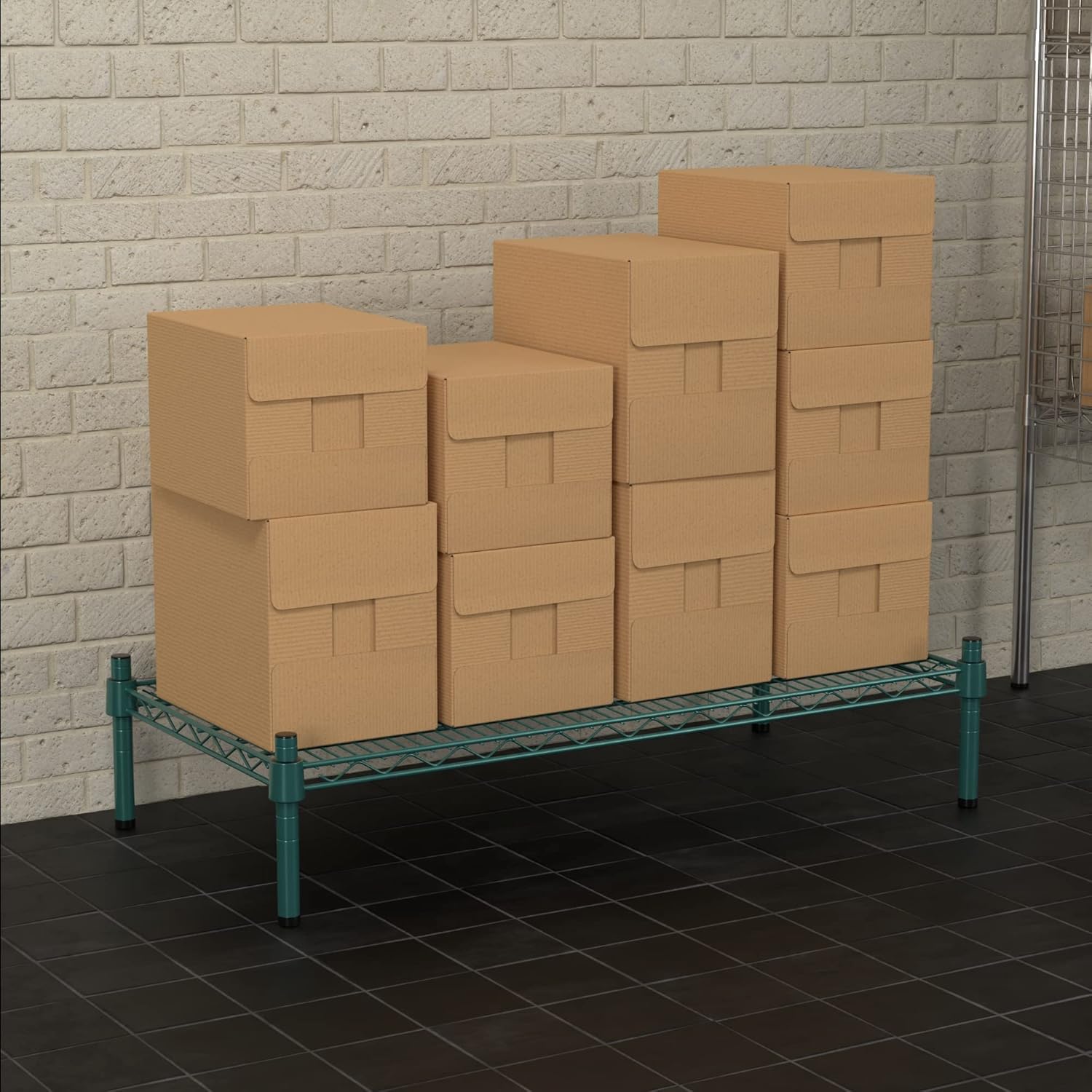 18" x 36" NSF Green Wire Stationary Dunnage Storage Rack with 8" Posts Ideal for Commercial Kitchen Home Garage Warehouse Shelters