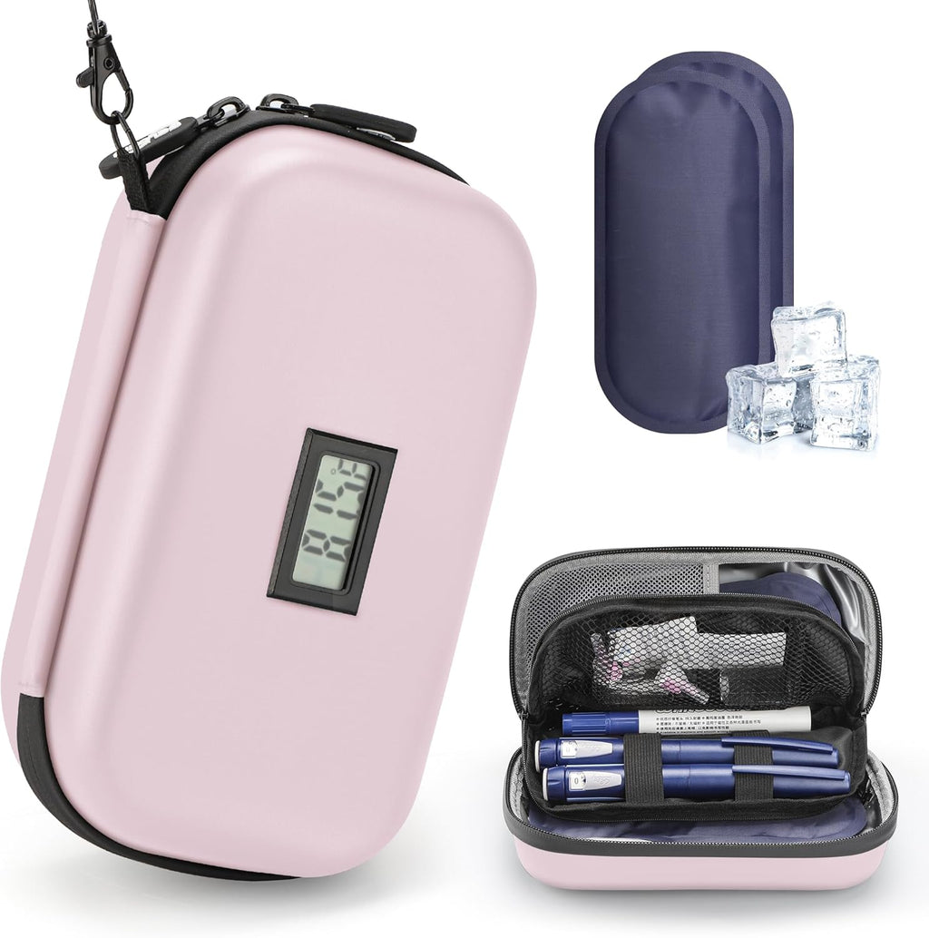 Insulin Cooler Travel Case Diabetic Medication Insulated Cool Organizer with 2 Reusable Ice Packs for Insulin Pen and Other Diabetic Supplies, for the Daily Life and Trip, Pink Color