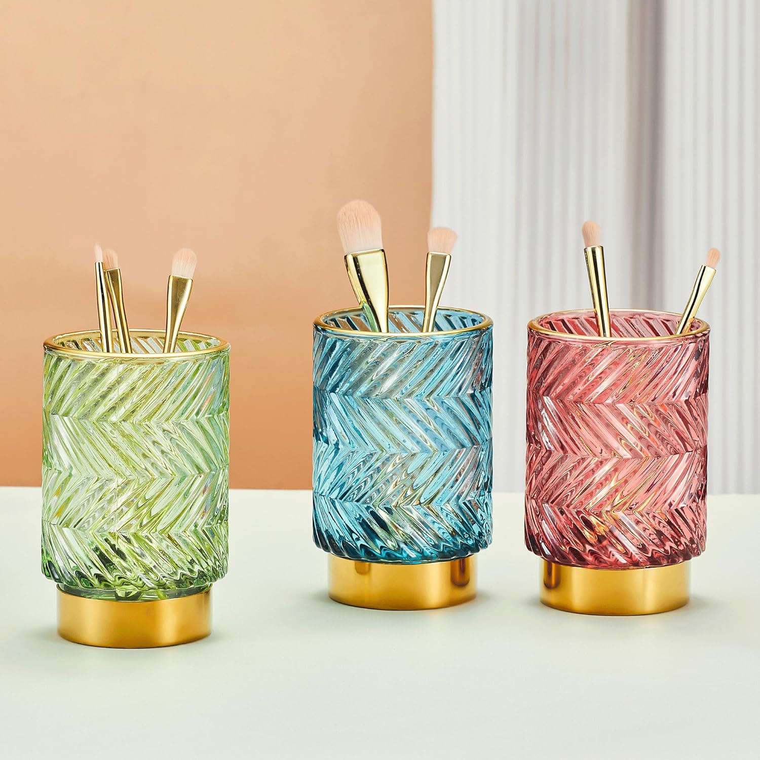 Makeup Brush Holder Organizer,Toothbrush Holders,Desk Pen Pencil Holder,Multifunctional Vintage Glass Brush Cup（A40-1-US）