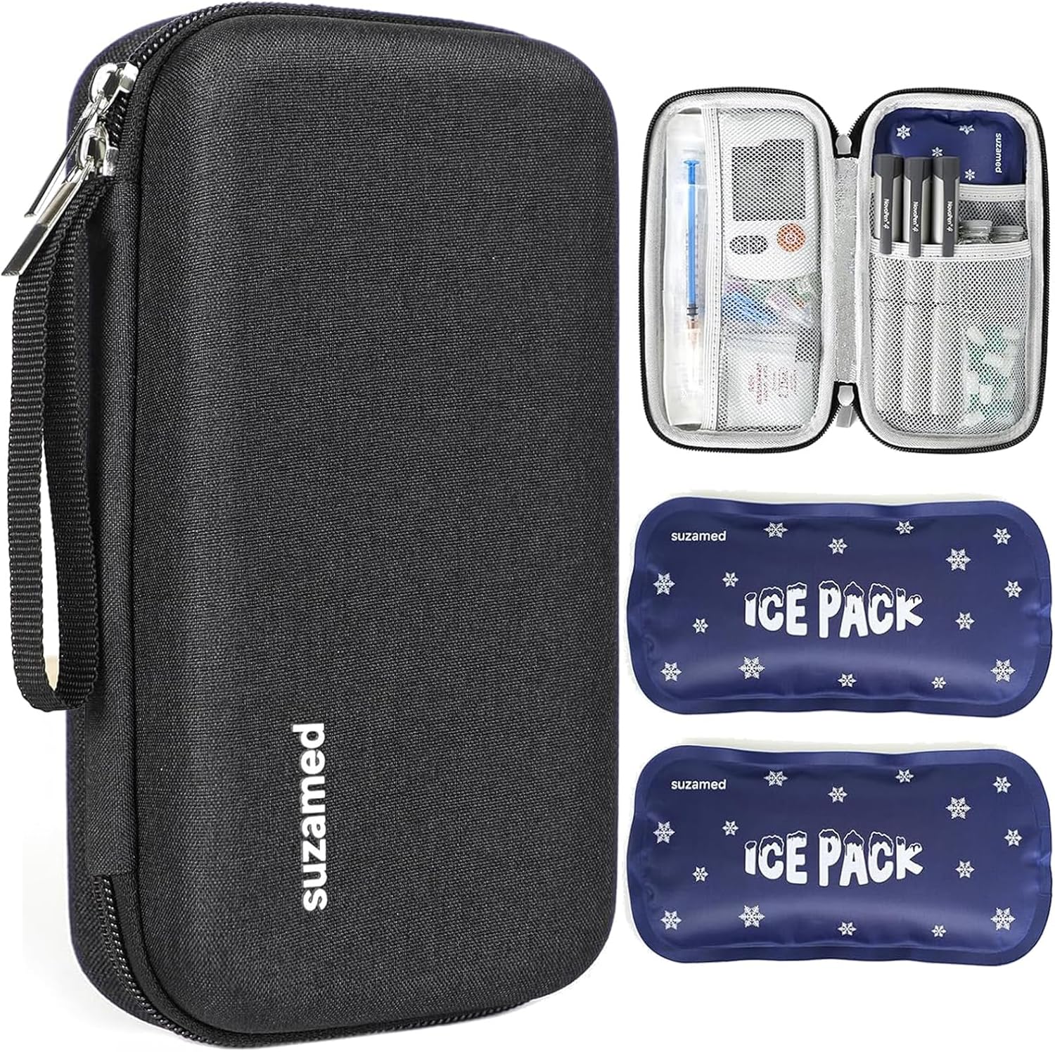 Insulin Cooler Travel Case,EVA Insulation Travel Medicine Kit with 2 Ice Packs for Diabetes Care,Insulin Pen and Other Diabetic Supplies (Black)