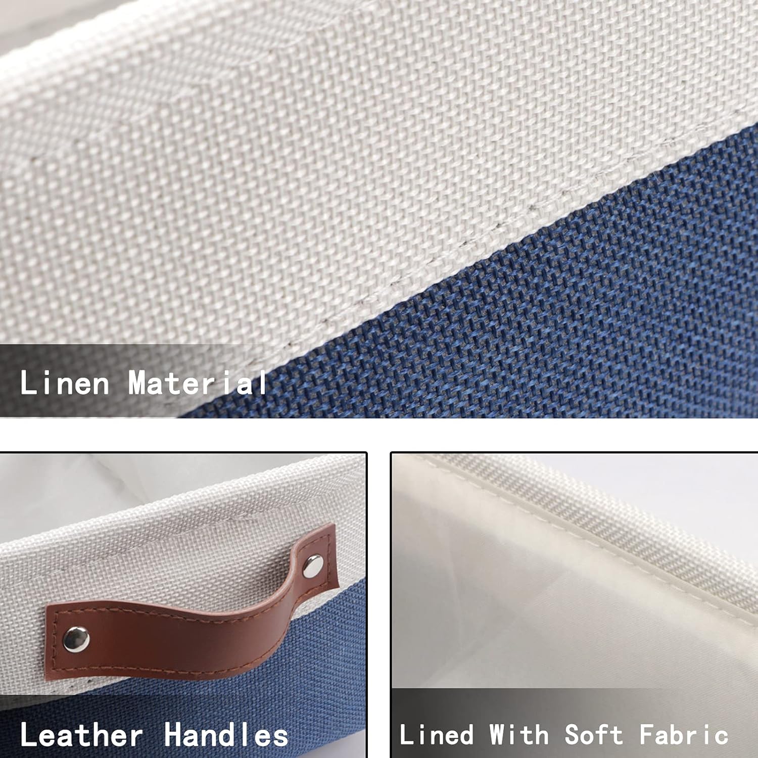 HNZIGE Small Baskets for Storage(6 Pack) Fabric Storage Baskets for Shelves, Foldable Storage Basket for Organizing Closets, Laundry, Nursery, Baskets for Gifts Empty (White&Blue, 11.8" x 7.8" x 5.1")