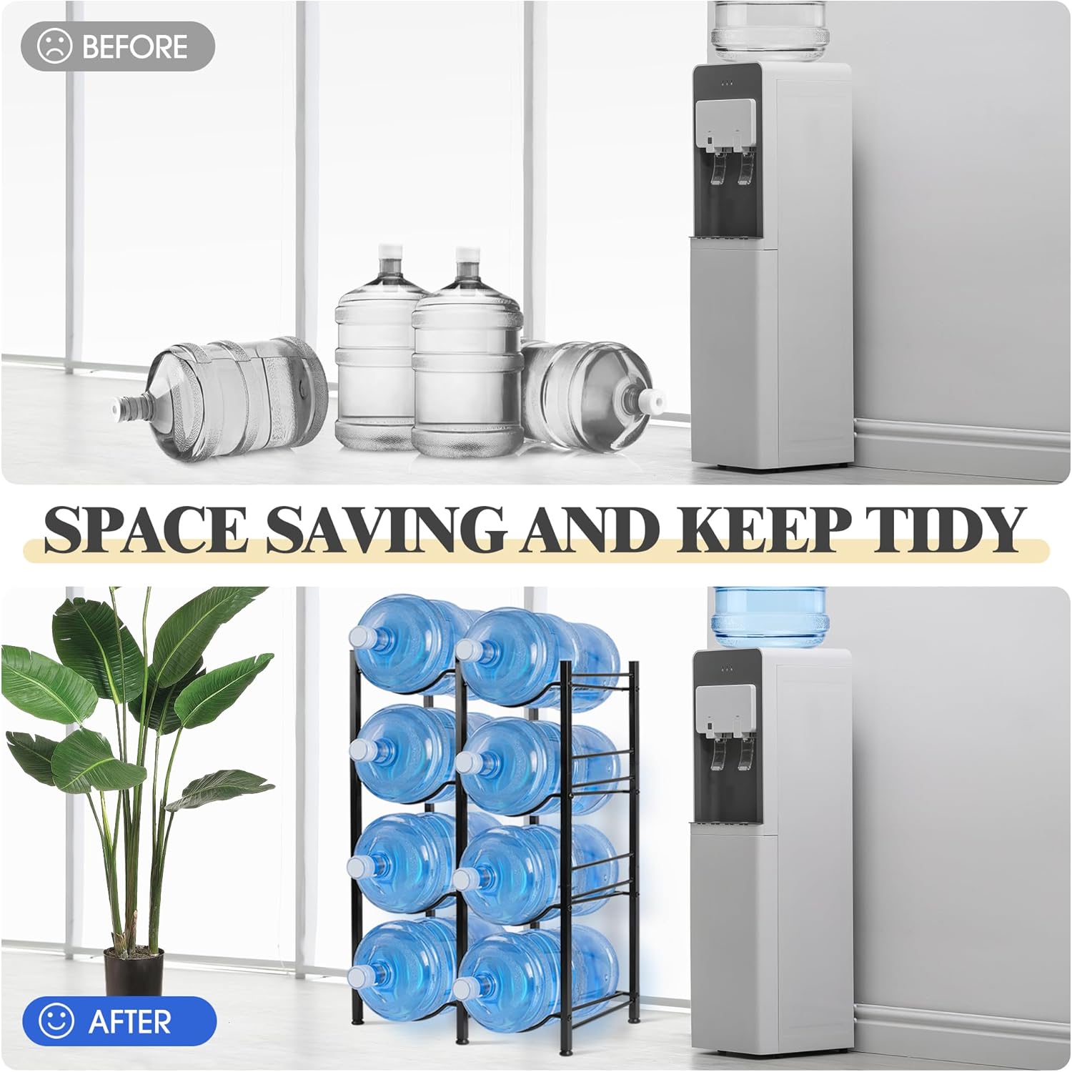 Klvied 5 Gallon Water Jug Holder - Double Row Rack with 8 Slots for Water Bottle Organizer, Heavy Duty Storage Rack with Lifter, Stand for 8 Bottles