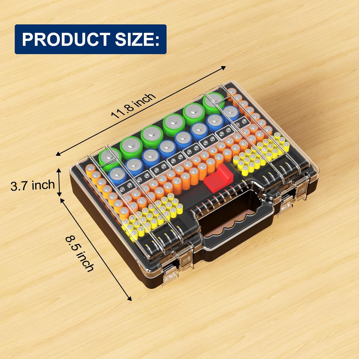 Battery Organizer Storage Holder Box Case with Tester, Stores & Protects Up to 260 Batteries, Double-Clear Locking Lid, Holds AA AAA C D and More (Not Includes Battery Pack) - Black