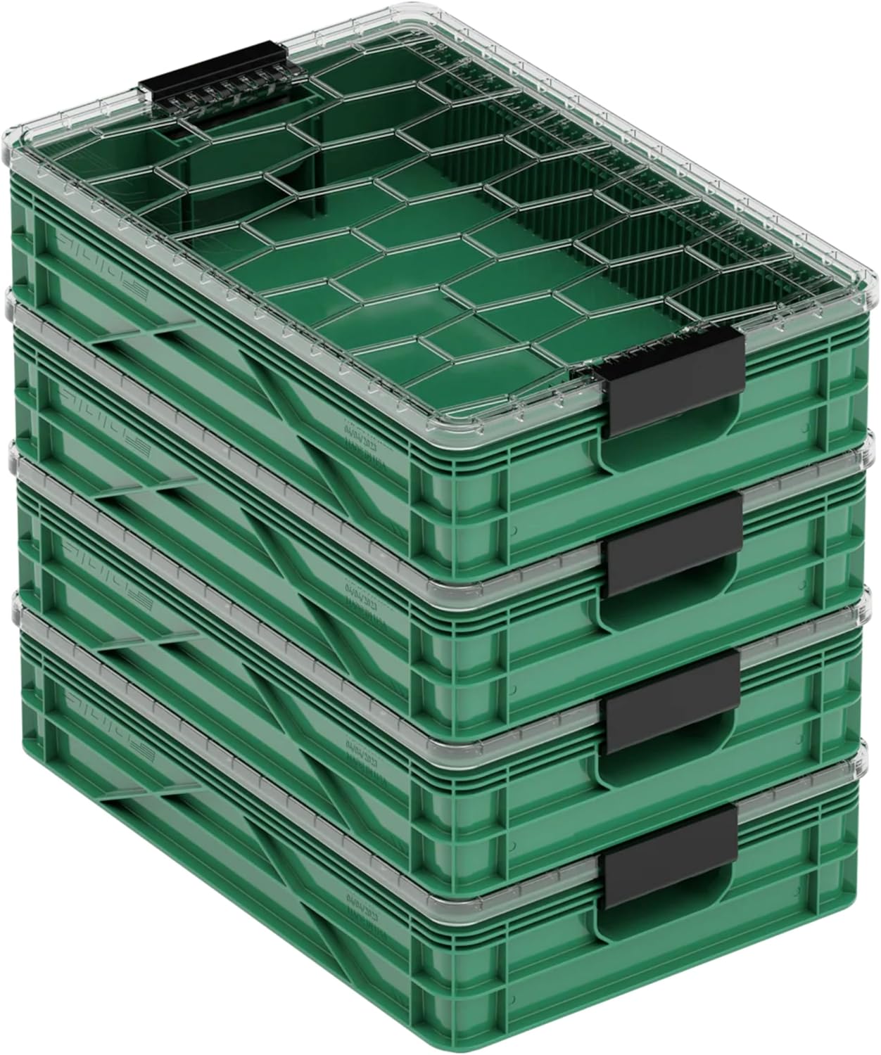 SIDIO Quarter Crate 4 Pack of Stackable Storage Bins - Organizer Bins with Dividers for Garage Organization, Home Storage - Heavy Duty Plastic Containers - 19.16” x 12.75”x 4.57” (Optic Green)