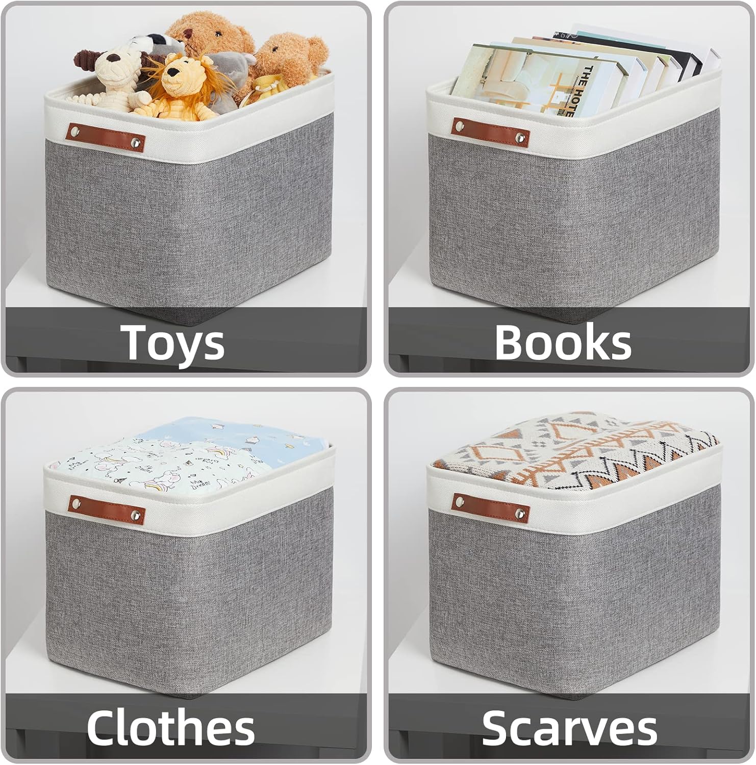 HNZIGE Large Fabric Storage Baskets Bins for Organizing [2 Pack] Foldable Storage Bin Tall Baskets for Shelves 16" X 11.8" X 11.8" Canvas Rectangular Decorative Storage Bins for Closet(Gray&White)