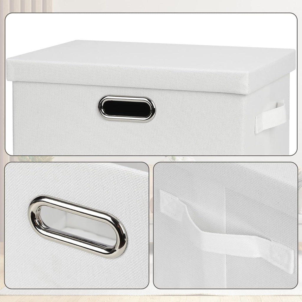 Medium 15" 21 Quart Collapsible Stackable Storage Bins with Lids, 5 Packs White Foldable Fabric Closet Storage Boxes with Lids, Lidded Heavy-duty Linen Baskets(15x11x8)