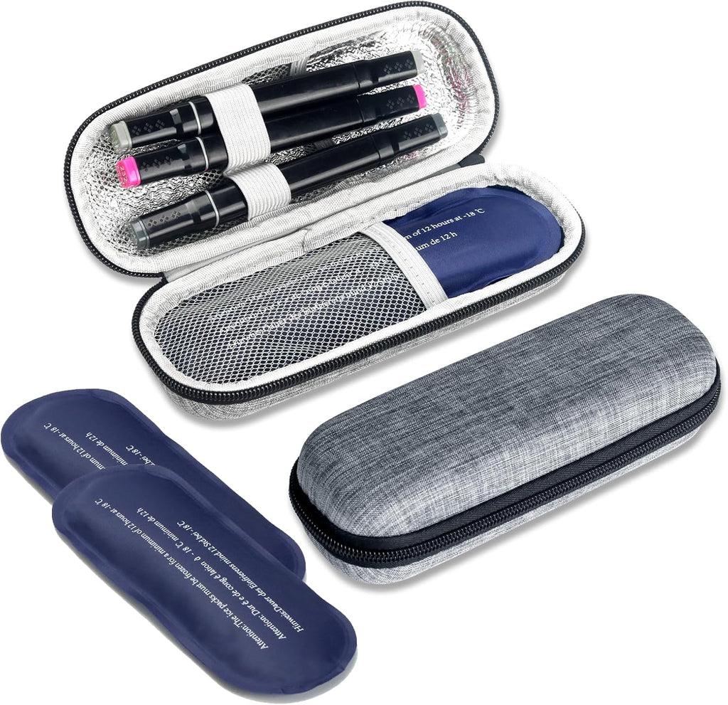 Insulin Cooler Travel Case with 2 Ice Packs, Portable Medication Diabetic Cooler Organizer Bag for Daily Life and Trip Use, Grey (Grey, Hard Case)