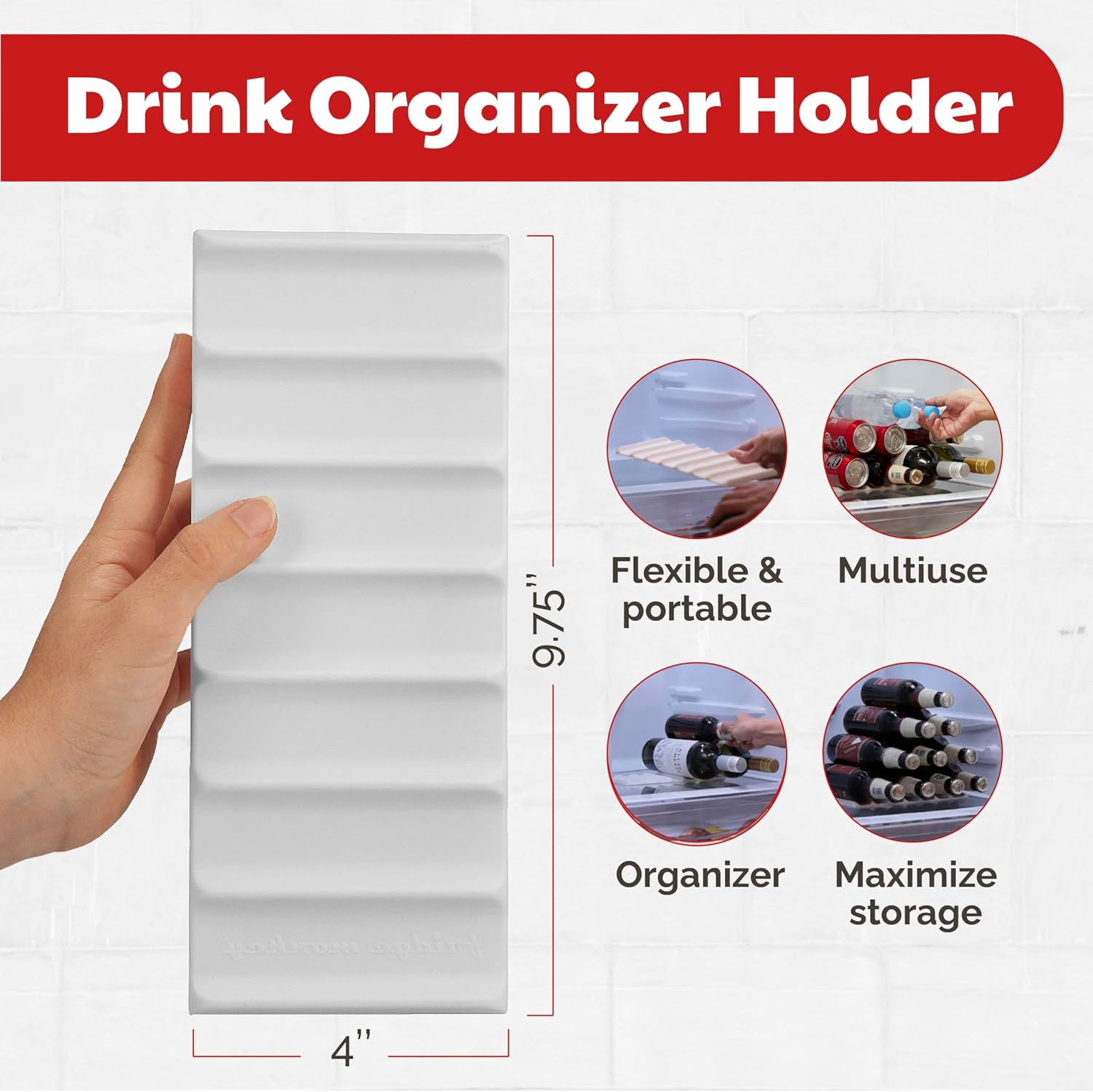 Fridge Monkey Mat - Wine & Soda Can Organizer for Refrigerator - Drink Organizer Holder Makes Cans & Bottles Stackable for Easy Storage - Space Saver for Refrigerator Organization - Cream (1 Pack)