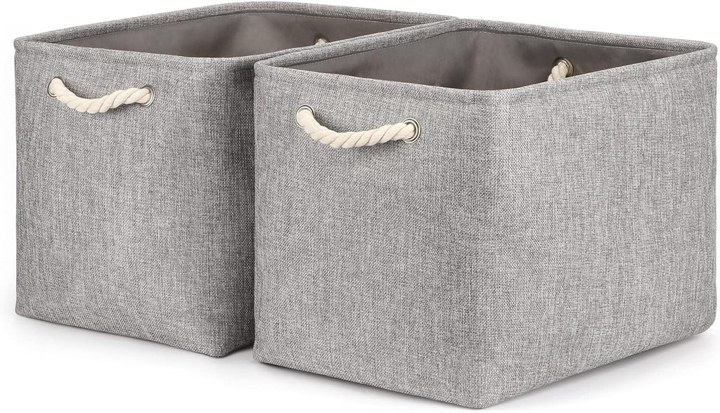 Bidtakay Grey Baskets [2-Pack] Shelf Baskets for Storage 16" X 11.8" X 11.8" Large Fabric Rectangular Decorative Storage Basket Organization Bins for Shelves Closet Home Organization(Grey)