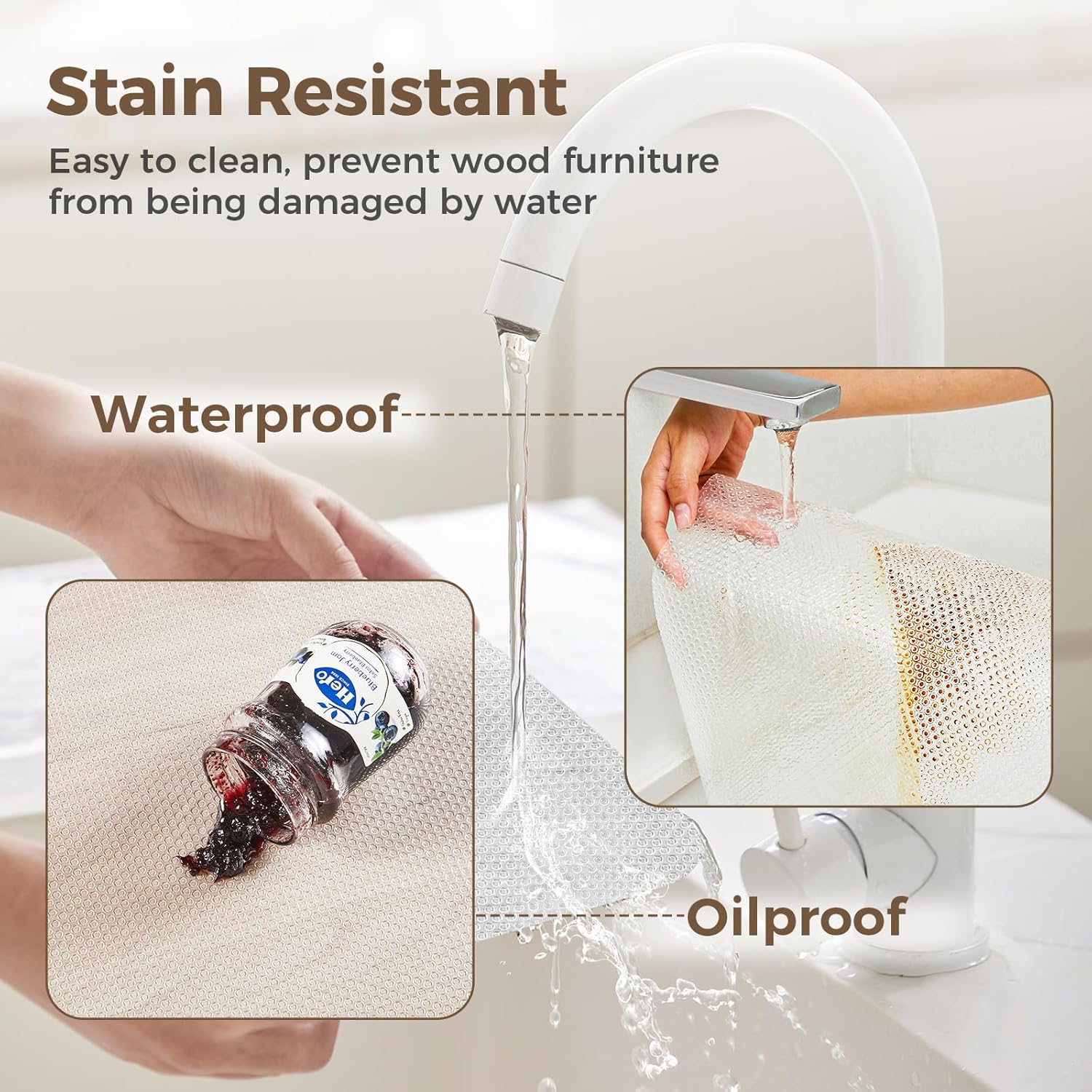 100% EVA Shelf Liner for Kitchen Cabinet, 18" x 120" Drawer Liners Non Adhesive Non Slip Waterproof Plastic Paper, Dresser Pantry Bathroom Refrigerator Protector, Clear