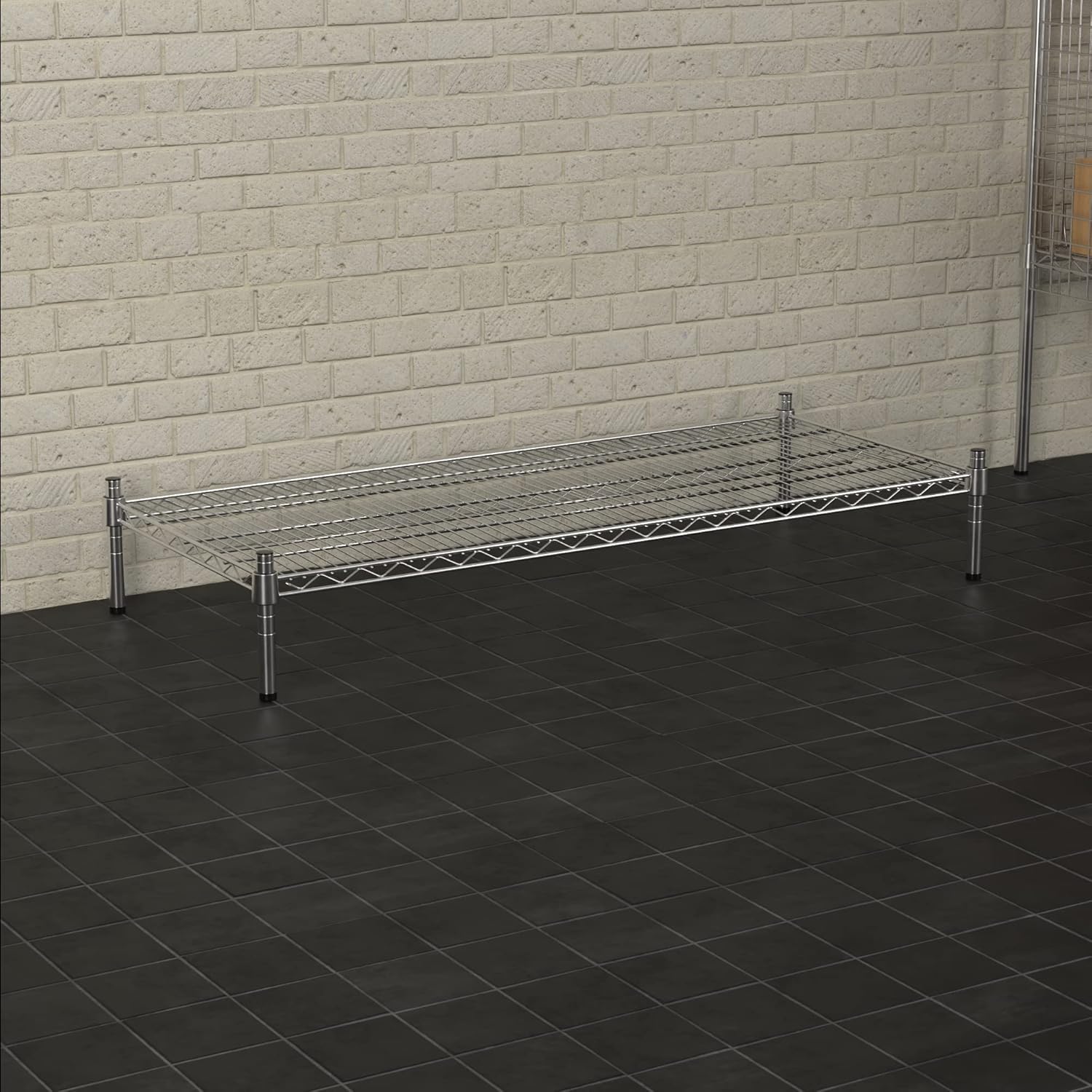 21" x 48" NSF Chrome Wire Stationary Dunnage Storage Rack with 8" Posts, Ideal for Commercial Kitchen, Home, Garage, Warehouse, Shelters