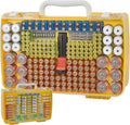 Battery Organizer Storage Holder Case with Double-Sided, Garage Box with Tester Checker. Batteries Container for 269pcs AA AAA AAAA 3A 4A 9V C D Lithium 4LR44 CR2 CR123A CR1632 CR2032 18650 - Yellow