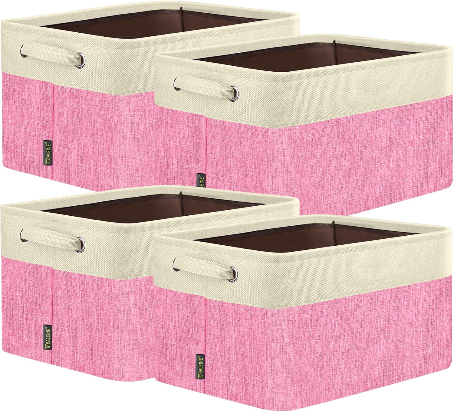 BALEINE 4 Pack Fabric Storage Bins for Shelves, Linen Storage Baskets for Organizing, Decorative Closet Bins for Clothes, Home (Pink, 17''x13''x10.5'')