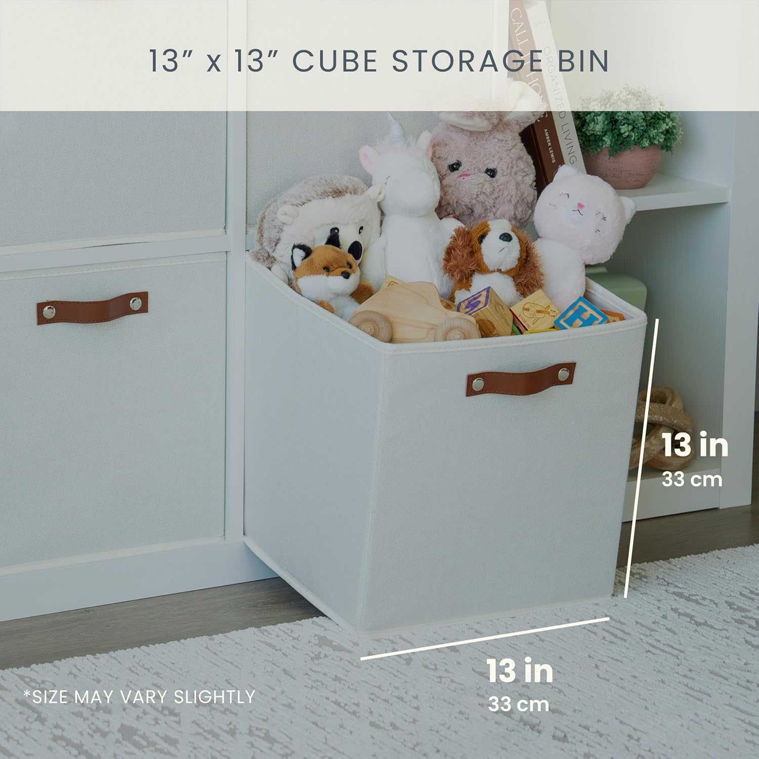 OrganiHaus 13" x 13" x 13" Cube Fabric Storage Bins Set of 4, Canvas Storage Cubes w/ Vegan Handles, 13 inch Collapsible Bins for Clothes & Toy Organizer, 13x13 Basket for Decor - White