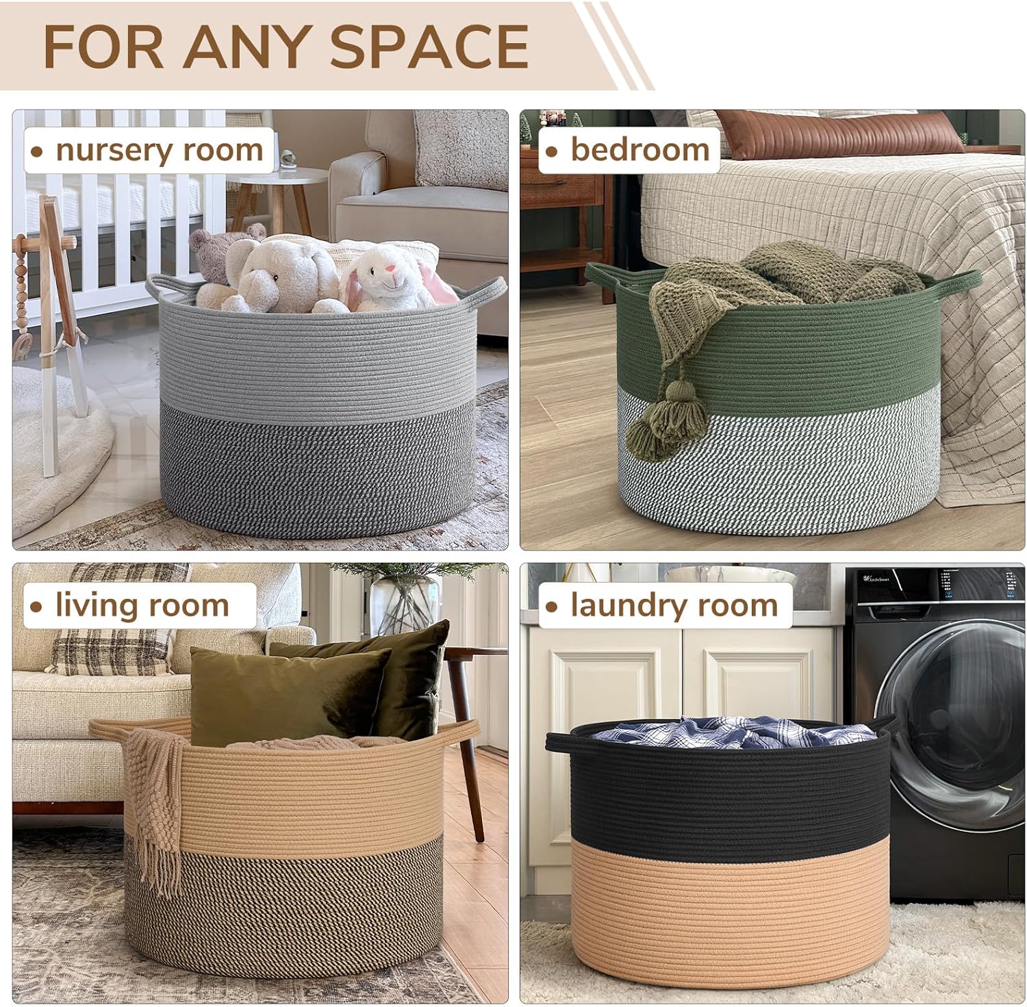 INDRESSME 115L Extra Large Blanket Basket, Woven Baskets for Storage, Wicker Storage Basket for Organizing Woven Laundry Baskets for Toy Pillow Shoe Entryway, Camel & Mix Camel