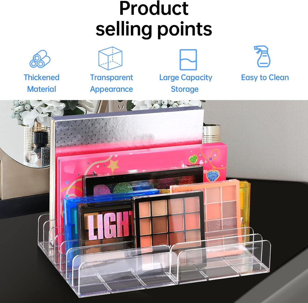 2Pcs Makeup Pallet Organizer,Acrylic Eyeshadow Palette Makeup Organizer,Clear Eyeshadow Palette Cosmetic Organizer,7 Sections Palette Organizer Makeup Holder for Bathroom Countertop Wallets Sunglasses