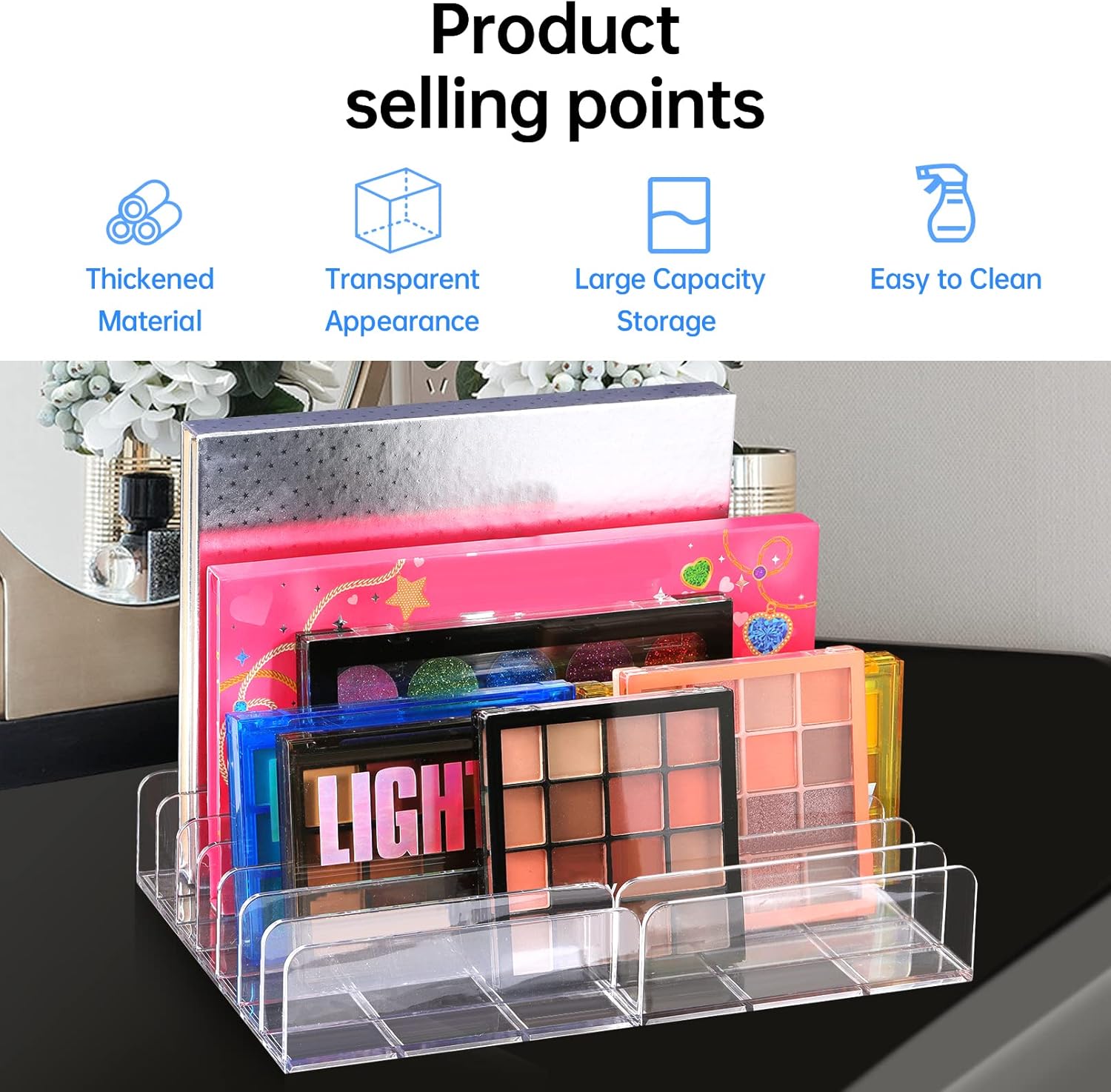 2Pcs Makeup Pallet Organizer,Acrylic Eyeshadow Palette Makeup Organizer,Clear Eyeshadow Palette Cosmetic Organizer,7 Sections Palette Organizer Makeup Holder for Bathroom Countertop Wallets Sunglasses
