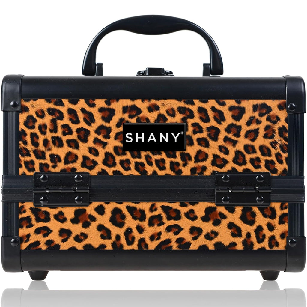 SHANY Chic Makeup Train Case Cosmetic Box Portable Makeup Case Cosmetics Beauty Organizer Jewelry storage with Locks, Multi trays Makeup Storage Box with Makeup Mirror - Lost Cheetah