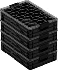 SIDIO Quarter Crate 4 Pack of Stackable Storage Bins - Organizer Bins with Dividers for Garage Organization, Home Storage - Heavy Duty Plastic Containers - 19.16” x 12.75”x 4.57” (Black)