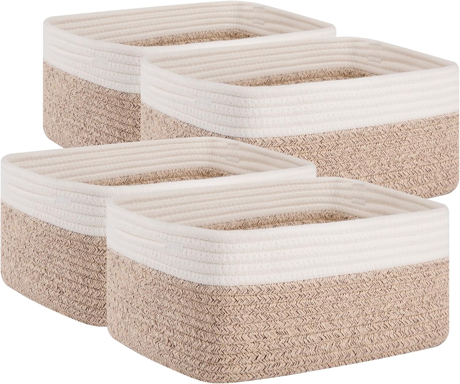 OIAHOMY 4 Pack Storage Baskets for Organizing, Small Bins for Shelves, Cute Decorative Storage Bins, Organizer Baskets for Gifts Empty, 13.8''Lx9.8''Wx5.5''H, Brown/White