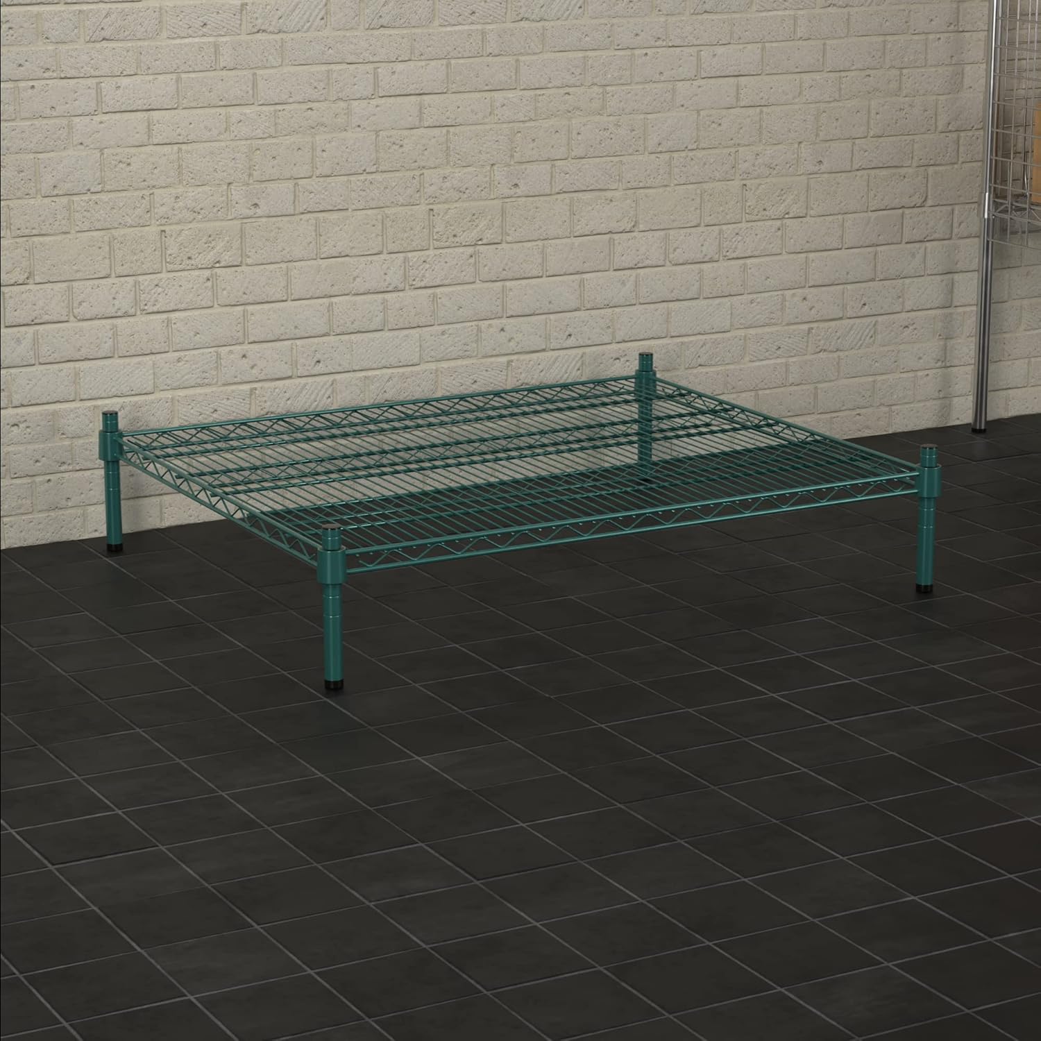30" x 36" NSF Green Wire Stationary Dunnage Storage Rack with 8" Posts Ideal for Commercial Kitchen Home Garage Warehouse Shelters