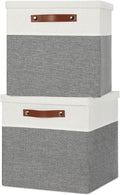 Temary Cube Storage Bins with Lids for Organizing Clothes, [2-Pack] Foldable Storage Boxes with Handles, Closet Storage Baskets for Living Room (White&Gray, 13x13x13inch)