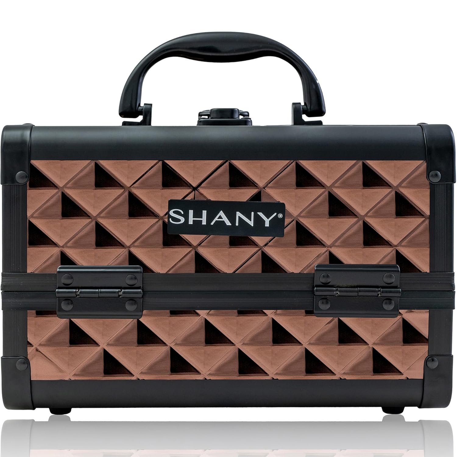 SHANY Chic Makeup Train Case Cosmetic Box Portable Makeup Case Cosmetics Beauty Organizer Jewelry storage with Locks, Multi trays Makeup Storage Box with Makeup Mirror - Copper